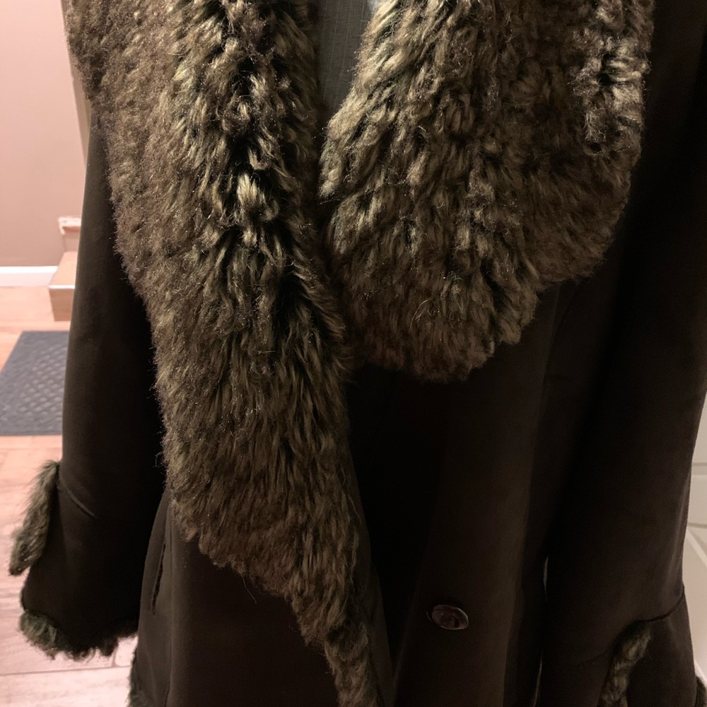 Brown ultra suede /fur lined coat.